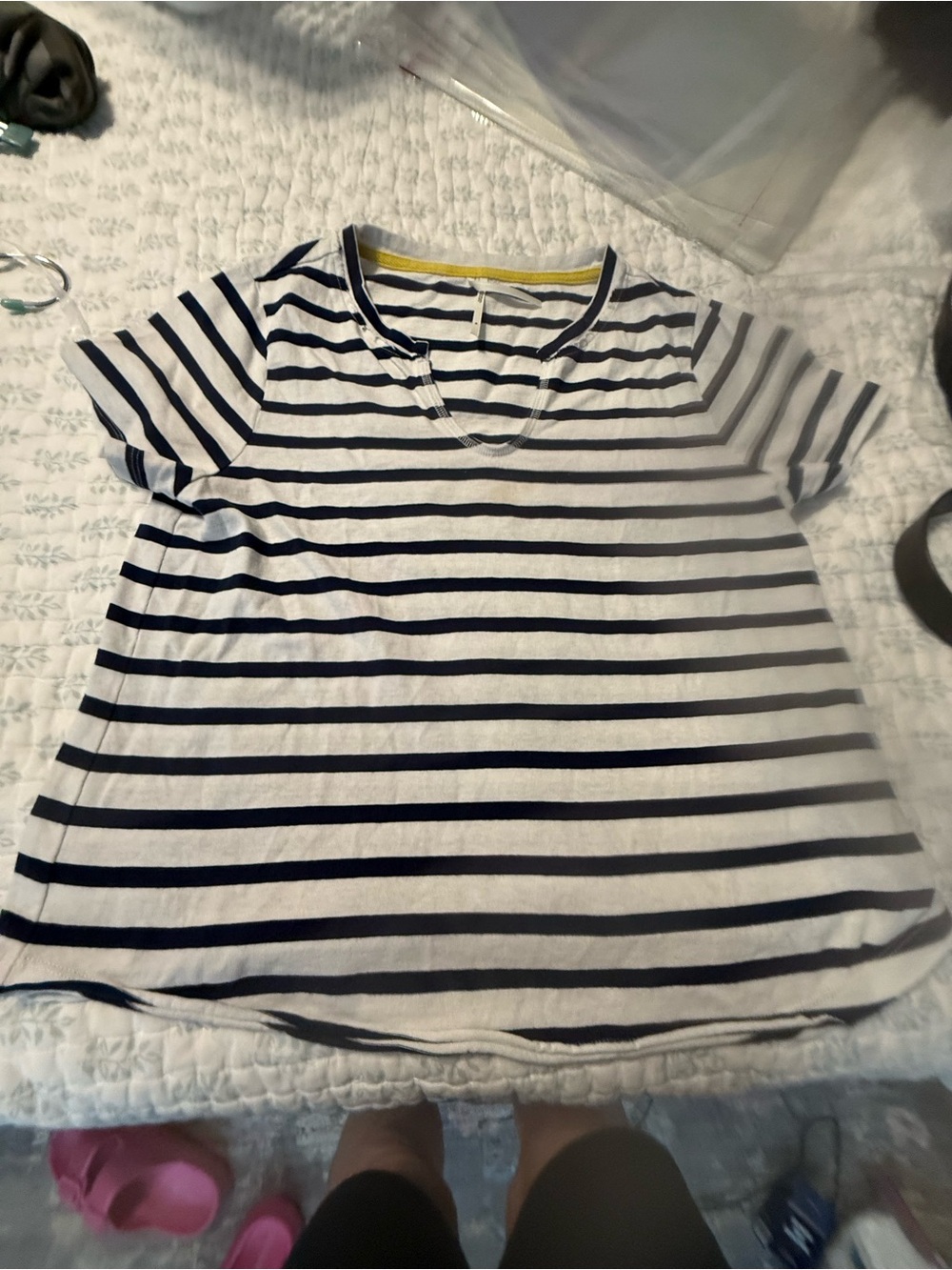 Free People Navy and White Striped Short Sleeve Tee